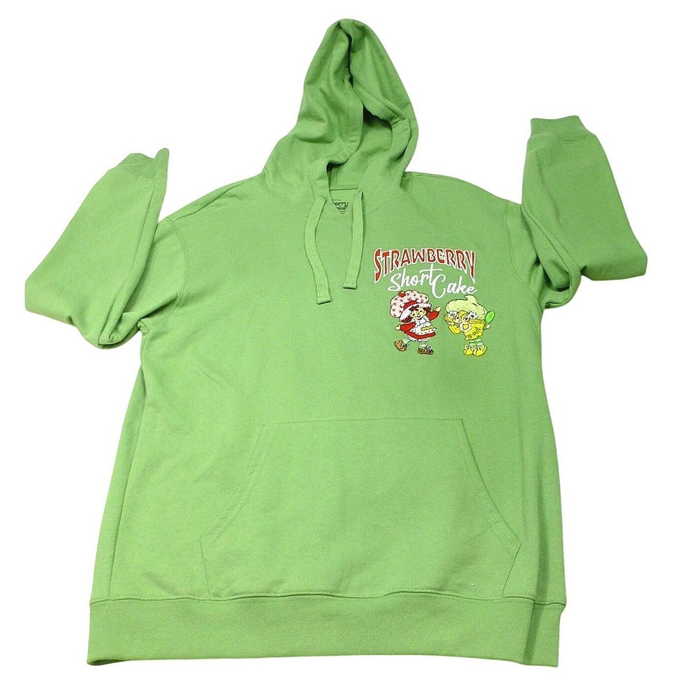 Strawberry Shortcake Green Graphic Hoodie Embroidered Pullover Womens Medium